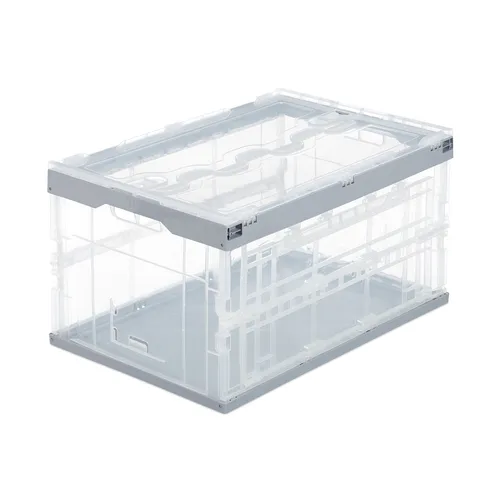 Transportbox Klappbox Faltbox - Stapelbare Aufbewahrungslösung - Boxen: Stapelbare, transparente Faltbox mit Deckel, ideal für platzsparende Aufbewahrung und vielseitige Nutzung im Haushalt.