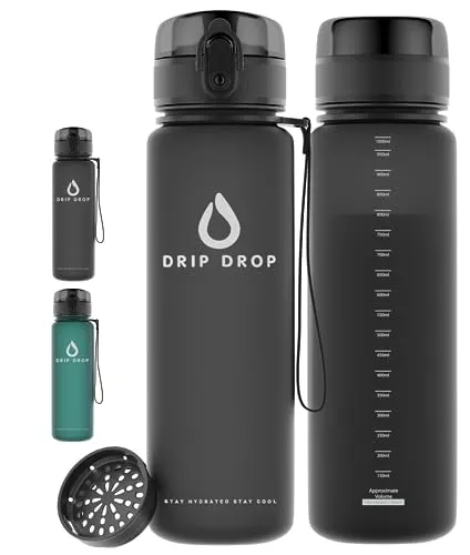 DRIP DROP Trinkflasche 1l Sport uberBottle softTouch BPA-Frei - aus Tritan - Wasserflasche für Fitness, Uni, Outdoor, Fahrrad, Job- Leicht, Stoßfest, Wiederverwendbar