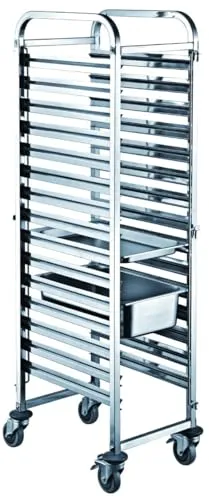 GastroHero Regalwagen ECO 15 GN 1/1 - Sonstige Gastronomieartikel, ideal für die effiziente Lagerung von 15 GN 1/1 Behältern, mit stabiler Doppelschienen-Konstruktion und 30 kg Kapazität pro Etage.