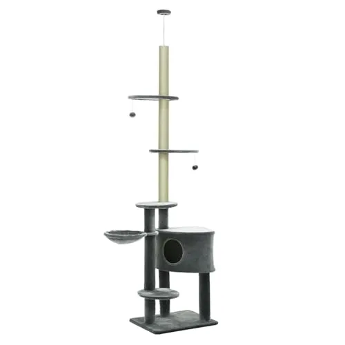 PawHut Kratzbaum deckenhoch 220-265 cm - Aktivitätskratzbaum für mittelgroße Katzen, mit stabiler Konstruktion, Sisalstämmen und gemütlichen Plätzen für Spiel und Entspannung.