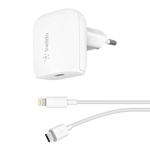 Belkin USB-C-Ladegerät, 18 W, mit 1,2-m-USB-C-/Lightning-Kabel (Schnellladegerät für iPhone 13, 13 Pro, 13 Pro Max, 13 mini, 12, 12 Pro/Pro Max, 12 mini, iPad Air 2020)