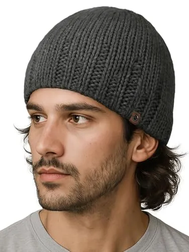 Neverless® Herren Strickmütze Wintermütze Winddicht Rippstrick Outdoor Sport Strickbeanie Dunkelgrau Unisize