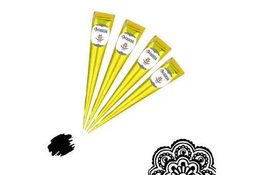 FADEDA Schmuck-Tattoo 4x Henna Kegel je 25g natürliche Paste, 100 % pflanzlich, ohne PPD, 4 Henna Kegel je 25 Gramm, 100 % NATÜRLICHE HENNA-PASTE – Rein pflanzlich