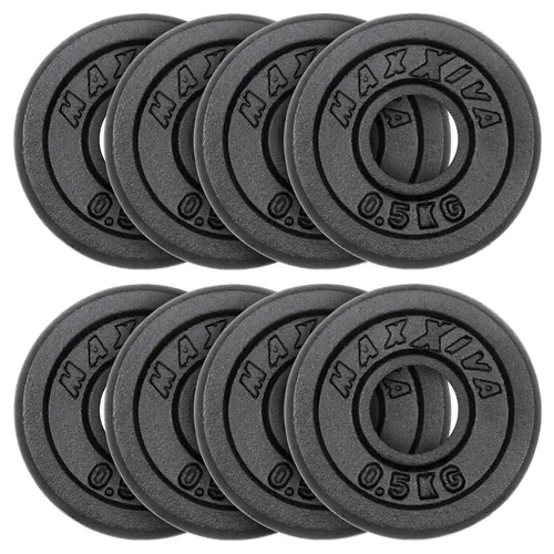 MAXXIVA Hantelscheiben 8er Set Gewichtsplatte je 0,5 kg Gusseisen schwarz 4 kg
