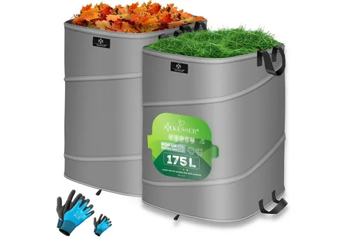 KESSER Gartensack 175 l, 2-tlg - Pop-Up-Gartensack mit Handschuhen - Gartenabfallsack mit 175 l Fassungsvermögen, robusten Griffen und wasserresistentem Material. Ideal für Gartenpflege und vielseitig einsetzbar. Inkl. rutschfester Handschuhe für sicheres Arbeiten.