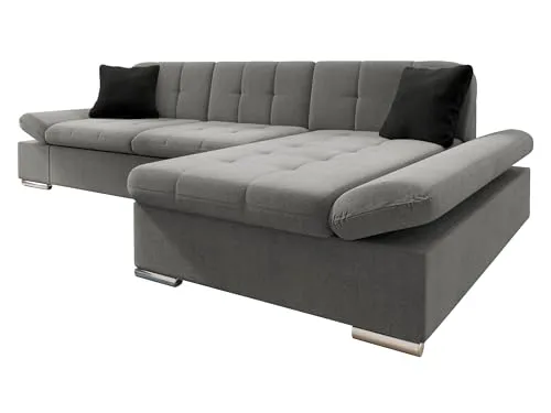 Mirjan24 Ecksofa Malwi mit Schlaffunktion und Regulierbaren Armlehnen - Sofas & Couches: Flexibles L-Form Sofa mit Bettkasten und 240x129 cm Schlaffläche, ideal für Gäste, mit freistehendem Design und einfacher Montage.