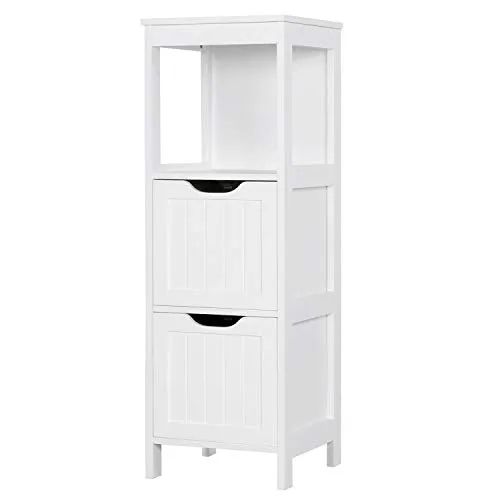 Yaheetech Badschrank mit abnehmbaren Schubladen, Weiß, 30x30x89cm