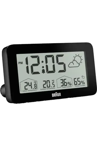 Braun BC13BP digitaler Wecker mit Wetterstation - Wecker mit Temperaturanzeige und Crescendo-Alarm, perfekt für einen sanften Start in den Tag. Kompakte Größe für jedes Nachttisch-Design.