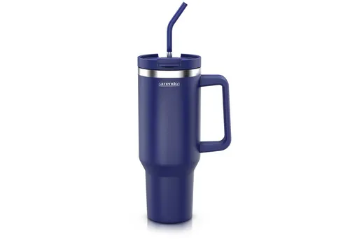 Arendo Thermobecher Tumbler 1200 ml, Becher mit Deckel, Henkel und Strohhalm, Thermal Mug, 4-tlg., Edelstahl, doppelwandig, Vakuumgehäuse aus Edelstahl, luftdichter Verschluss