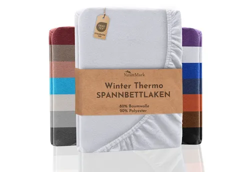 NatureMark Spannbettlaken Winter Thermo Fleece Spannbetttuch, 80% Baumwolle und 20% Polyester, Gummizug: rundum, (1 Stück), 180 x 200 cm bis 200 x 200 cm - Weiß
