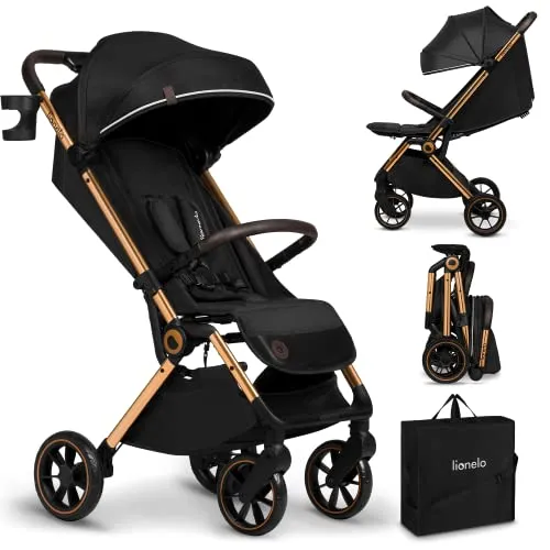 lionelo Kinder-Buggy CLOE, Alu – nur 8,2 kg, bis 22 kg, Auto-Folding, BLACK ONYX - Kinderbuggys – Leichter und kompakter Buggy mit nur 8,2 kg, ideal für Reisen. Ausstattung mit UV-Schutz 50+ und einem praktischen Auto-Folding-Mechanismus.