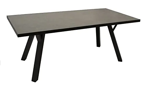 DEGAMO Tisch MANCIANO 180x90cm - Stilvoller Gartentisch aus Aluminium - Gartentisch MANCIANO in exklusivem Design, 180x90cm, mit abgewinkelten Tischbeinen. Robustes Aluminium in dunkelgrau, ideal für stilvolle Outdoor-Bereiche.