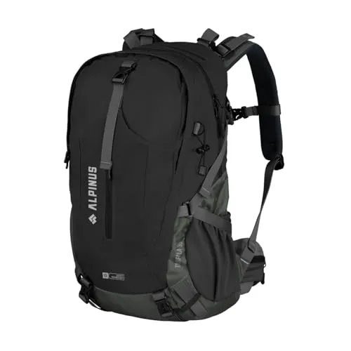 Alpinus Tarfala 35L Rucksack, Schwarz - Trekkingrucksack mit 35L Volumen, ultraleicht, wasserabstoßend und ideal für Wanderungen dank gepolsterter Gurte und Rückenbelüftung.