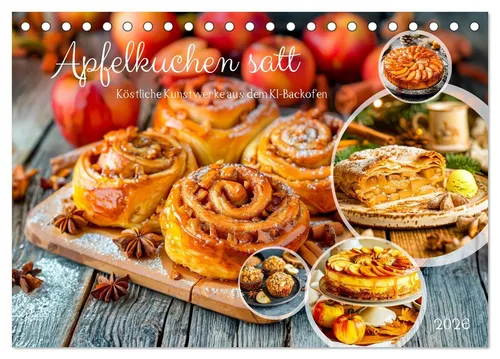CALVENDO Wandkalender Apfelkuchen satt - Köstliche Kunstwerke aus dem KI-Backofen (Tischkale