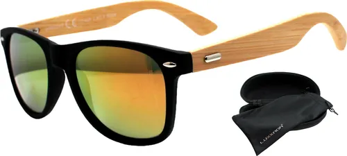 Rennec Retro Nerd Sonnenbrille mit Holz Bügeln in orange von Rennec