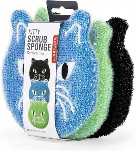 lustige schöner Geschirrschwamm 5 Motive, Küchen Schwamm für Topf Teller Pfannen, Küchenschwamm, Koala, Faultier, Katze, Regenbogen, Kasette (Kitty Cat)