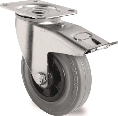 Lenkrolle m.Festst.D.125mm Trgf.100kg m.Platte Rollenlager VG grau TECWERK