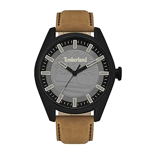 Timberland Herren Analog Quarz Uhr mit Leder-Kalbsleder Armband TBL16005JYB.13 Schwarz/Grau/Braun