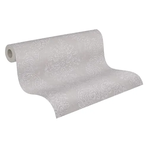 A.S. Création Pure Elegance Vliestapete mit Ornamenten 10,05 m x 0,53 m – Beige, Grau – Barocktapete – 397656