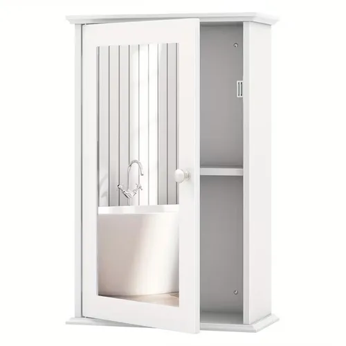 Spiegelschrank 53 x 34 x 13 cm weiß 1 türig bis 24 kg belastbar MDF Holz