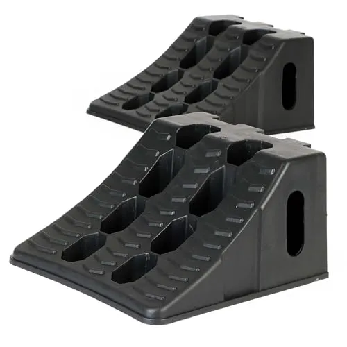 Wiltec Unterlegkeile für Anhänger 2er Set 10 t, Radkeile zusammengelegt 454 x 208 x 120 mm, Bremskeile aus recyceltem Kunststoff