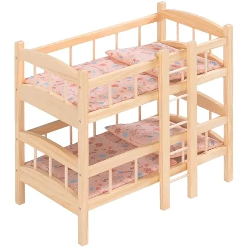 howa Puppenbett Etagenbett Holz „miniflowers“ mit Bettzeug - Hochwertiges Puppenetagenbett aus massivem Holz im bezaubernden „miniflowers“-Design, teilbar in zwei Einzelbetten, inklusive weichem Bettzeug für kreative Rollenspiele.