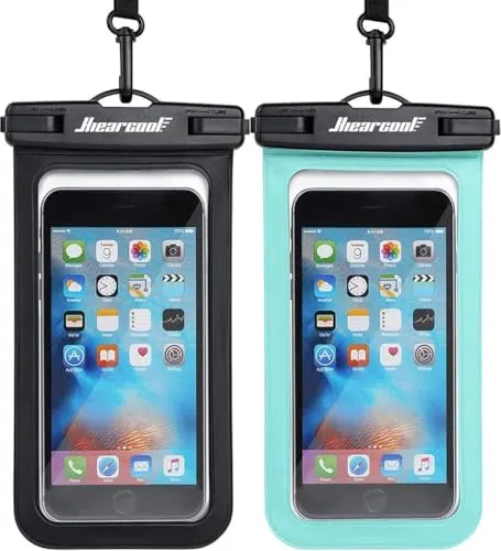 Hiearcool IPX8 wasserdichte Handyhülle, 2er-Pack, Schwarz/Grün, 8,9 Zoll | Mehrschichtiger IPX8-Schutz; Touchscreen nutzbar; passend für Geräte bis 8,9 Zoll; ideal für Kreuzfahrt, Strand & Pool