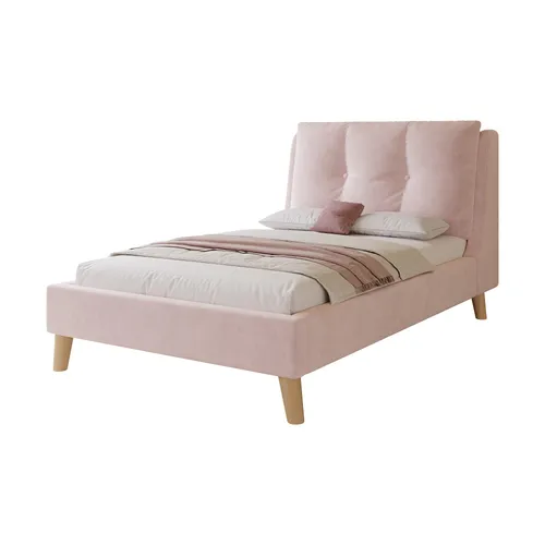 Polsterbett 90x200 cm mit Lattenrost und gepolstertem Kopfteil - Rosa - Stylisches Polsterbett mit gemütlichem Kopfteil für optimalen Komfort. Ideal als Einzel- oder Kinderbett, leicht zu montieren und aus hochwertigen Materialien gefertigt. Lieferung ohne Matratze und Dekoration.