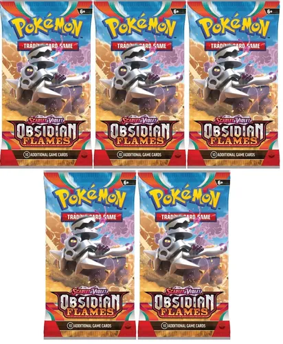 Pokemon Scarlet & Violet Obsidian Flames 5x Booster - ENGLISCH - TCG OVP Packs, 5 Booster mit je 10 Karten für spannende Pokémon-Duelle, ideal für Sammler und Spieler ab 6 Jahren!