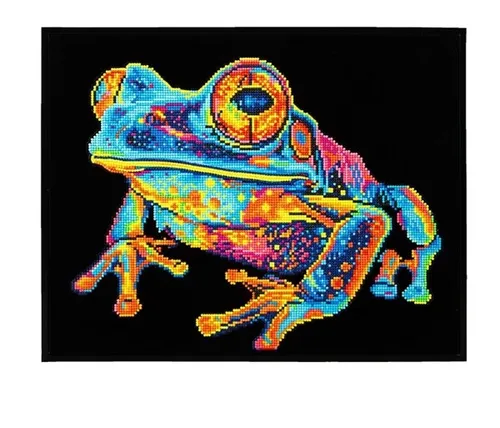 DIAMOND DOTZ - Neon Baumfrosch Diamond Painting - Basteln mit hochwertigen Strasssteinen in Neonfarben auf schwarzem Hintergrund. Genießen Sie kreative Entspannung und erschaffen Sie ein einzigartiges Kunstwerk mit Glitzereffekten.