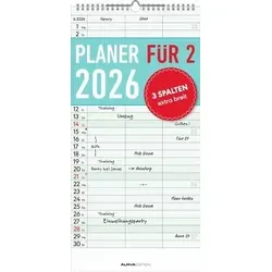 Alpha Edition - Planer für Zwei - Familienkalender 2026 - Terminkalender für Paare und kleine Haushalte, 3 Spalten und Notizbereich für optimale Planung von Feiertagen und Ferienterminen.