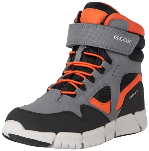 Geox J Flexyper Boy B Abx Ankle Boot - Grau/Orange, 30 EU - Stiefel für Jungen mit Klettverschluss und atmungsaktiver Gummi-Sohle für optimalen Komfort und Haltbarkeit.