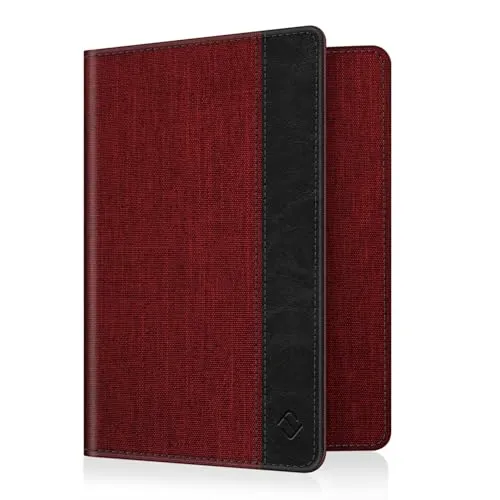 FINTIE Reisepass Impfpass Schutzhülle - Premium Kunstleder Reisepasshülle Travel Organizer mit RFID-Blockier für Kreditkarten, Ausweis, Reisedokumente Damen Herren, Denim Bordeaux