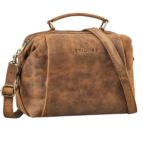 STILORD 'Vera' Vintage Leder Umhängetasche Damen Handtasche klein Echtleder Tasche Retro Damenhandtaschen Antik Schultertasche Echtleder, Farbe:sepia - braun