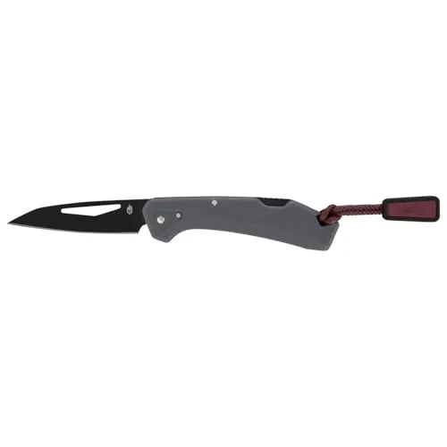 Gerber Taschenmesser mit Zugband, LST Mini, 440A Wharncliffe-Edelstahlklinge, Griffschalen aus glasfaserverstärktem Nylon, Klingenlänge: 4,8 cm, Grau, 1074536