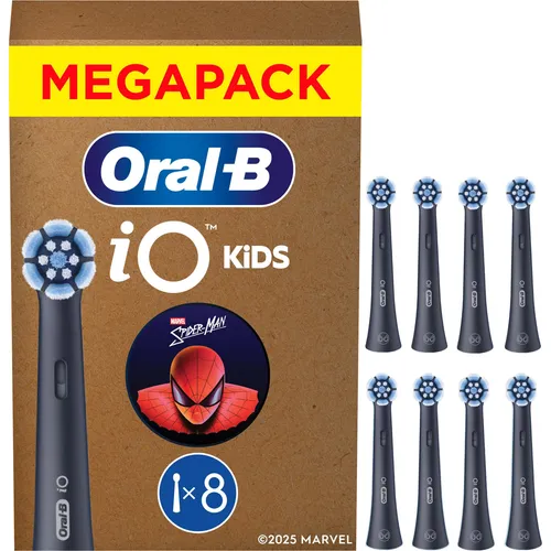 Oral-B iO Kids Spiderman Aufsteckbürsten 8er Set - 8 Aufsteckbürsten für die Oral-B iO Zahnbürste, speziell für Kinder, mit einem lustigen Spiderman-Design, das das Zähneputzen zum Vergnügen macht. Ideal für die tägliche Zahnpflege! Diese Bürsten bieten geprüfte Qualität.