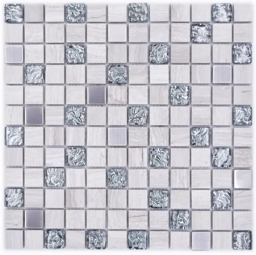 Naturstein Rustikal Glasmosaik Mosaikfliese Edelstahl grauweiß silber klar ...