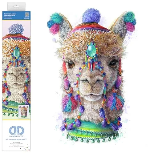 DIAMOND DOTZ 2593236 Original 5D Diamond Painting Set, Bohemian Alpaka - Bausätze für Diamantmalerei, kreiere mit 13-Facetten-Schliff-Glitzersteinen ein funkelndes Meisterwerk für Erwachsene und Kinder ab 12 Jahren!