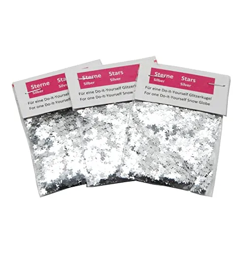 silber Glitzersterne für Schneekugel/Glitzerkugel zum Basteln für Schneekugel Bastelset 40065 - silber Sterne 3 x