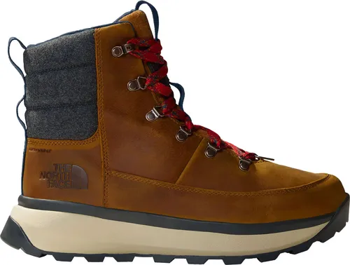 THE NORTH FACE BERGEN LEATHER WP Schuh 2025 - Wasserdichte Schneestiefel in Timber Tan/TNF Red - Winterschuhe mit wasserdichtem DryVent-Bootie und IcePick-Gummistollen für hervorragende Traktion auf Eis, perfekt für kalte Winterabenteuer.