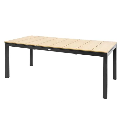 di volio Gartentisch BARLETA aus Aluminium in Holzoptik, 200/250/300 cm – ausziehbarer Terrassentisch für Indoor & Outdoor (Beige)