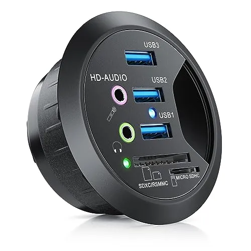 CSL USB 3.0 In-Desk Hub mit Multi-Cardreader - USB-Kabel, -Hubs & -Adapter - Praktische Tisch-Kabeldurchführung mit 3 USB 3.0 Ports und Multi-Kartenleser für eine aufgeräumte Arbeitsfläche und einfachen Zugang zu Anschlüssen.