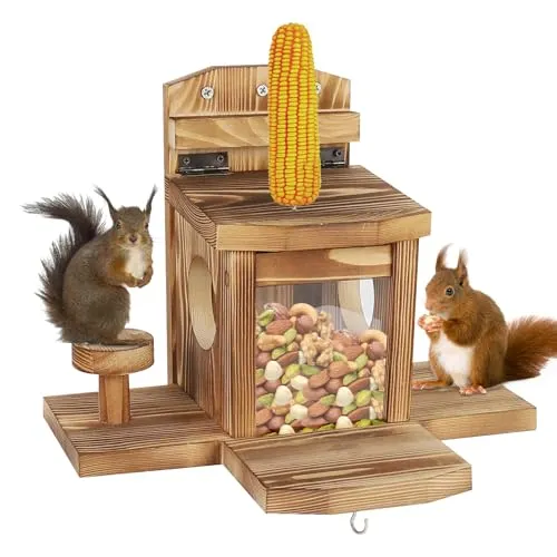 Diealles Shine Eichhörnchen Futterhaus - Wetterfeste Futterstation aus Langlebigem Holz, Aufhängbar Mit 2 Eingängen & 3 Sitzplattformen