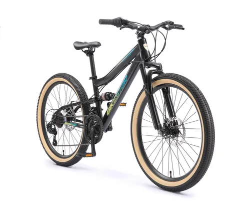 BIKESTAR Kinder Fully Mountainbike 24 Zoll - 21 Gang Shimano, Scheibenbremsen - Robustes Kinderfahrrad mit vollgefedertem Design für optimalen Fahrkomfort und Sicherheit. Ideal für Abenteuer ab 9 Jahren mit 21 Gängen und hochwertigen Shimano-Komponenten.