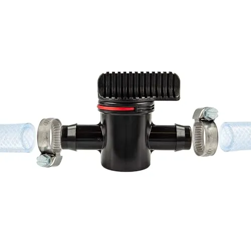 tecuro Schlauchverbinder mit Absperrhahn Ø 11 mm, mit Edelstahlschlauchschellen - Nylon schwarz