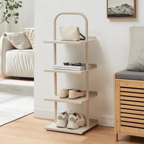 en.casa Schuhregal »Poytya« mit 4 Ablagen - Stahl in Champagne - Stilvolles Schuhregal mit 4 Ablagen für bis zu 4 Paar Schuhe. Ideal für Flur oder Schlafzimmer, auch als offenes Regal für Deko und Accessoires nutzbar. Pflegeleichte Oberfläche und einfacher Aufbau.