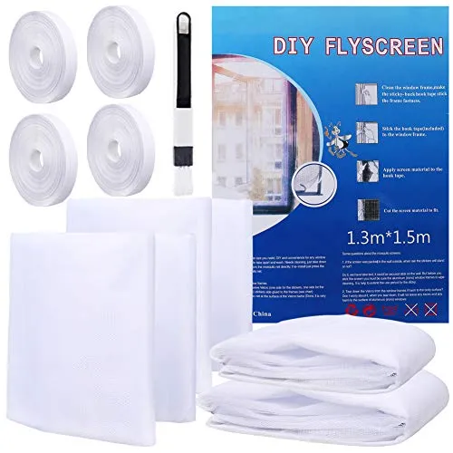 YANGTE Fliegengitter Fenster Insect Stop 4 Stück 130x150 cm, Insektenschutz mit Klettband selbstklebend, Moskitonetze für Fenster schützen die Familie vor Insekten (Weiß)