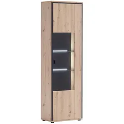 MCA furniture Vitrine Buenos Aires – Balkeneiche - Moderne Vitrine in Balkeneiche mit 1 Tür, 2 Glaseinlegeböden und 5 Fächern. Ideal für stilvolle Präsentation und großzügigen Stauraum. Lieferung montiert, pflegeleicht und ohne Zusammenbau.