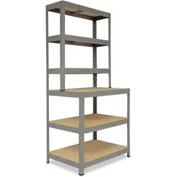 shelfplaza® PROFI Werkbank Regal 190x100x60cm - Schwerlast Metallregal mit 6 Böden - Lagerregale für Garage und Werkstatt – Das shelfplaza Schwerlastregal bietet mit 6 HDF Böden à 166kg Tragkraft eine stabile Arbeitsfläche und flexiblen Stauraum für sperrige Gegenstände. Schnelle Montage ohne Schrauben!