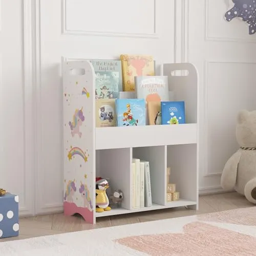 en.casa Kinderregal »Røyrvik« mit Einhorn-Motiv - Regal mit 6 offenen Fächern (75x62x29 cm), ideal für Kinderzimmer; pflegeleicht und mit zauberhaftem Einhorn-Motiv.